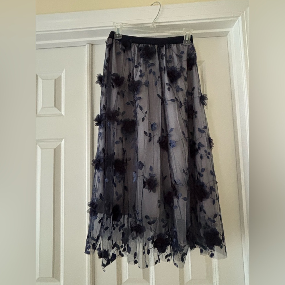 Amazon Blue Embellished Midi A-Line Skirt